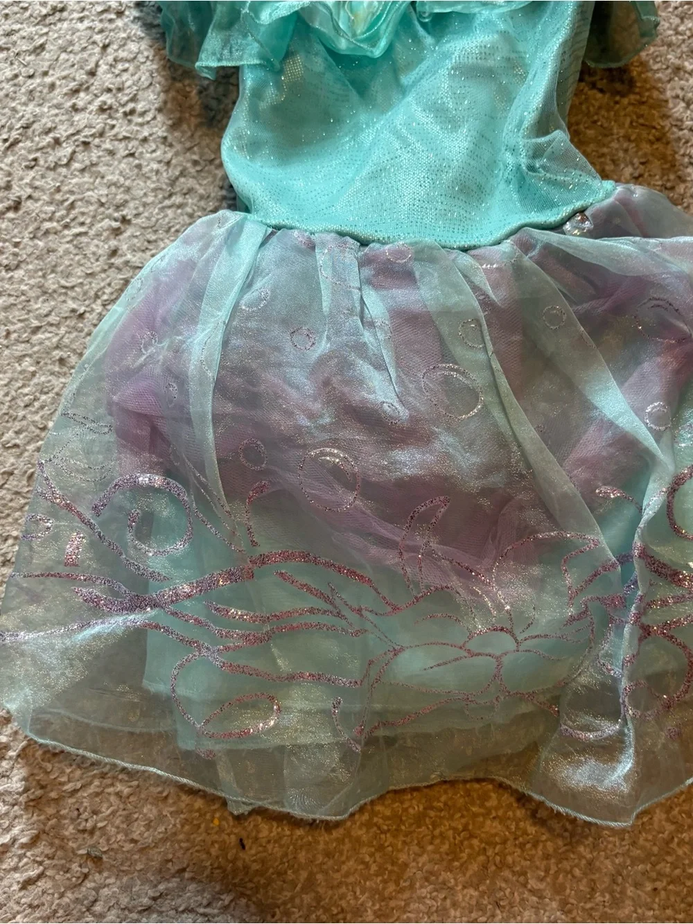 Disney Store Ariel Peplum Mermaid Dress Sz 5/6 Sequin Purple Blue Green